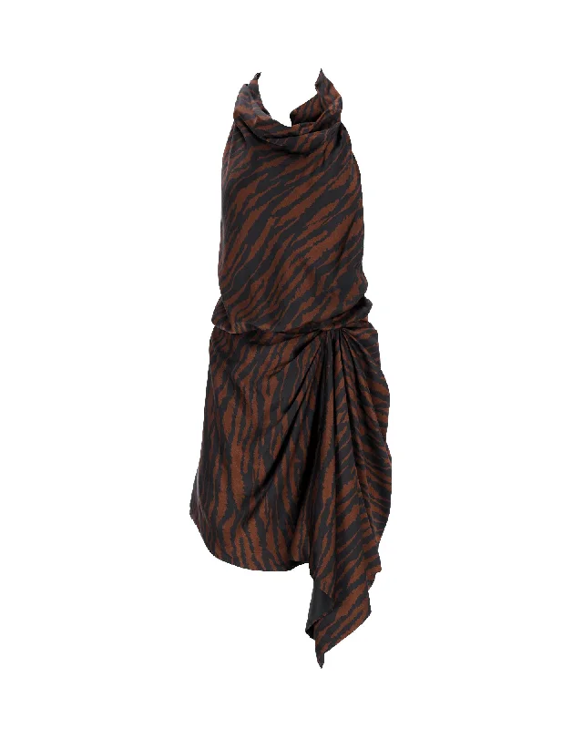 The Attico Zebra Print Mini Dress in Brown Viscose