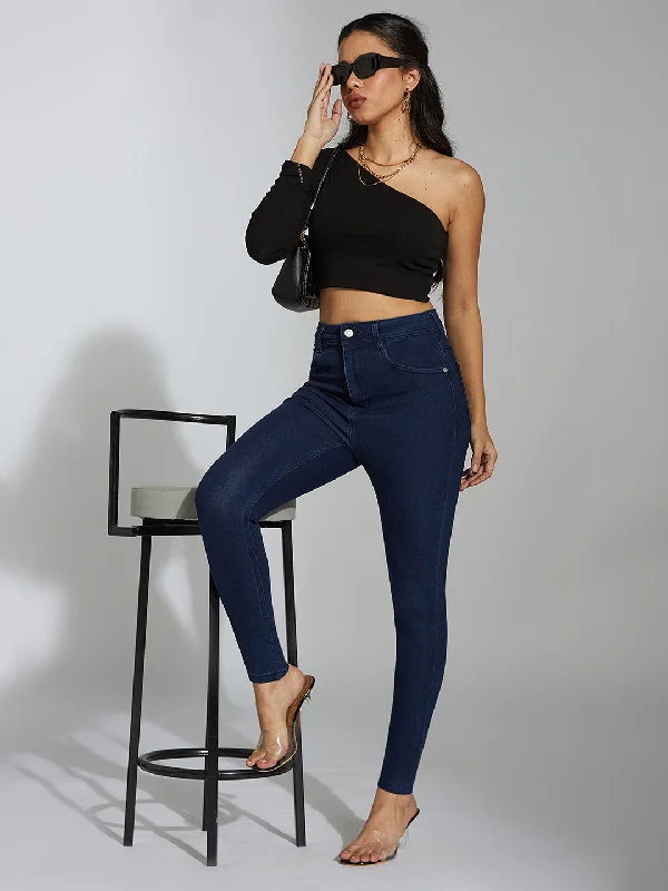 24/7 Comfort Women's Navy Blue Skinny Fit High Rise Stretchable Denim Jeans