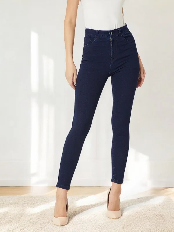 24/7 Comfort Women's Navy Blue Skinny Fit High Rise Stretchable Denim Jeans