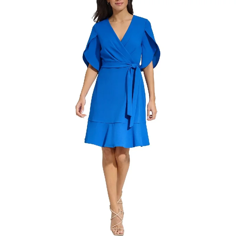 Womens Ruffle Sleeves Knee-Length Mini Dress