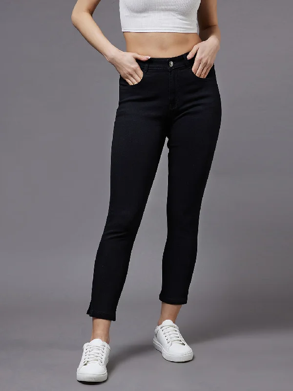 24/7 comfort Women's Black OD Skinny High Rise Clean Look Cropped Stretchable Denim Jeans