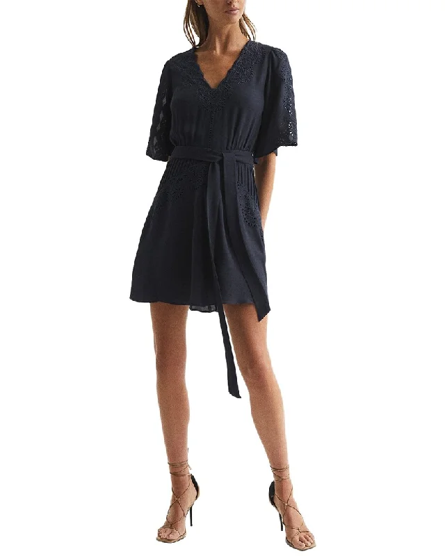 Reiss Rhea Broderie Sleeve Floppy Mini Dress