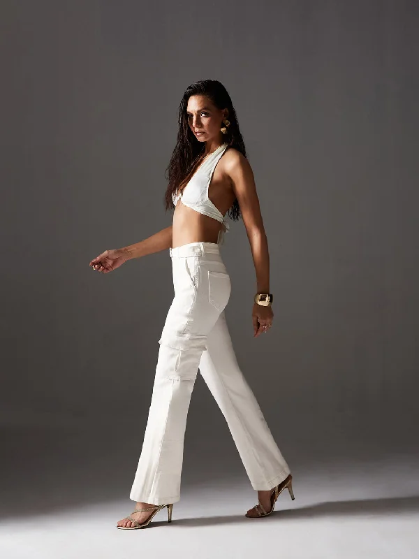 CHASEstretch™ Women's White Wide Leg High Rise Cargo Denim Jeans