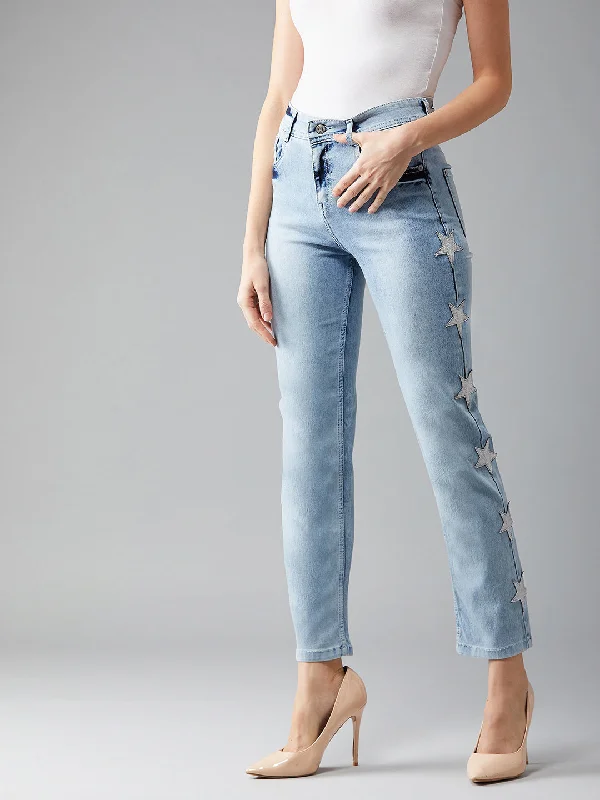 Women's Light Blue Slim Fit High Rise Stretchable Denim Jeans