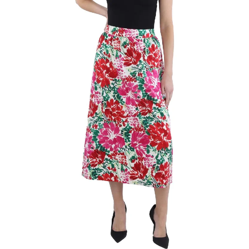 Womens Floral Print Elastic Waist A-Line Skirt