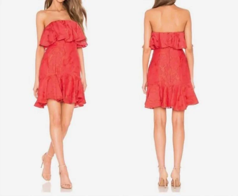 The Label Radar Ruffle A-Line Strapless Mini Dress In Red