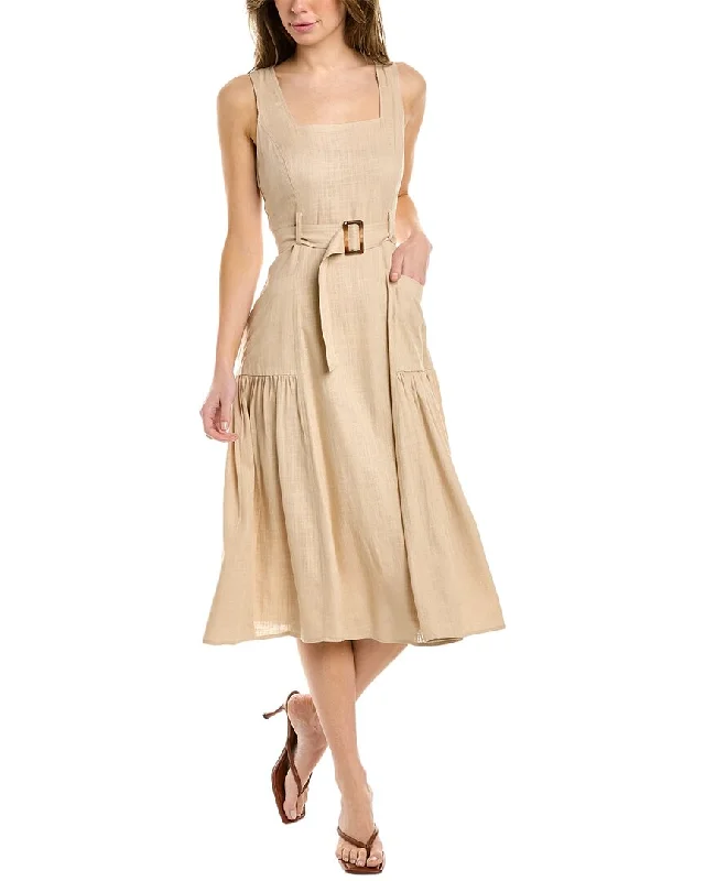 Maison Tara Belted Linen-Blend Midi Dress