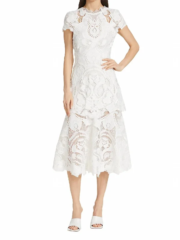 Laura Guipure Lace Midi-Dress in White