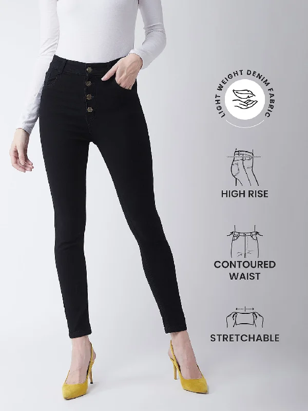 24/7 comfort Women's Black Skinny Fit High Rise Clean Look Regular Length Stretchable Denim Jeans