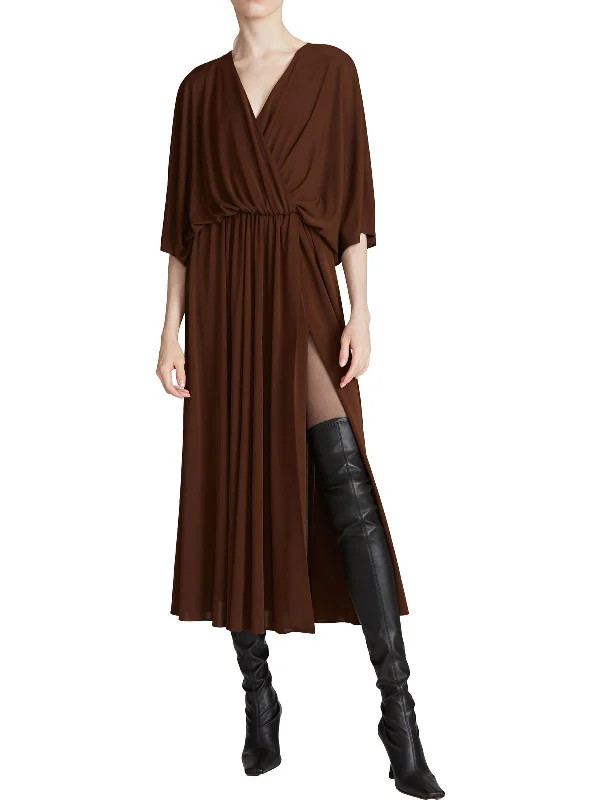 Womens Poncho Sleeve Long Midi Dress