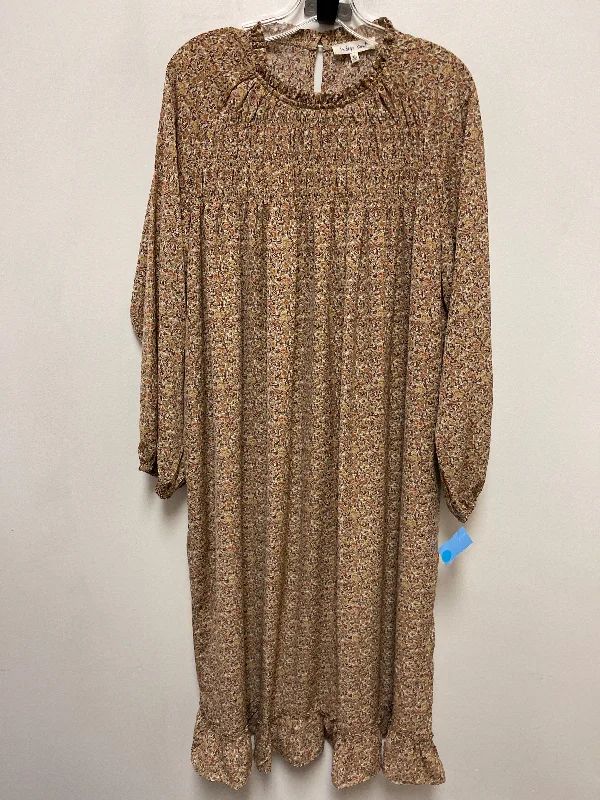 Dress Casual Midi By Indigo Soul In Tan, Size: Xl