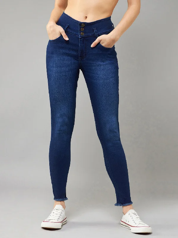 Women's Navy Blue Skinny High Rise Stretchable Denim Jeans