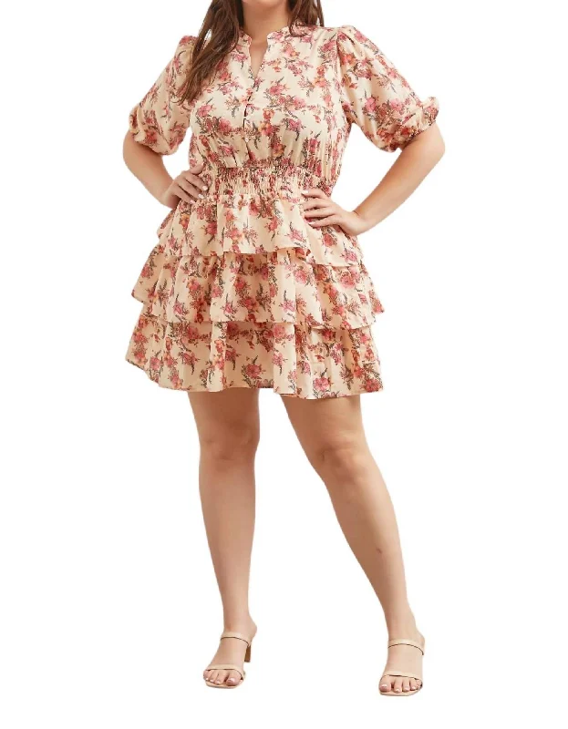 Plus Floral Mini Dress In Light Peach